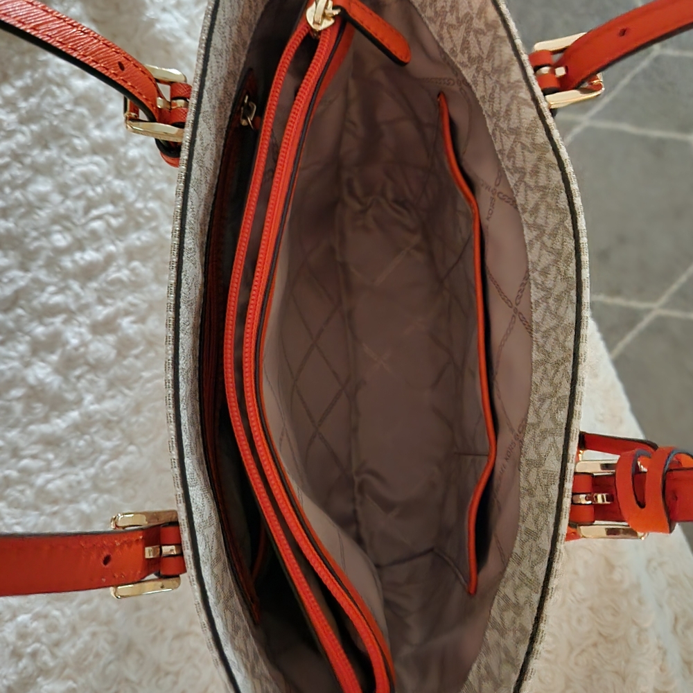 Michael Kors Cream and Orange Tote - Picture 6 of 10